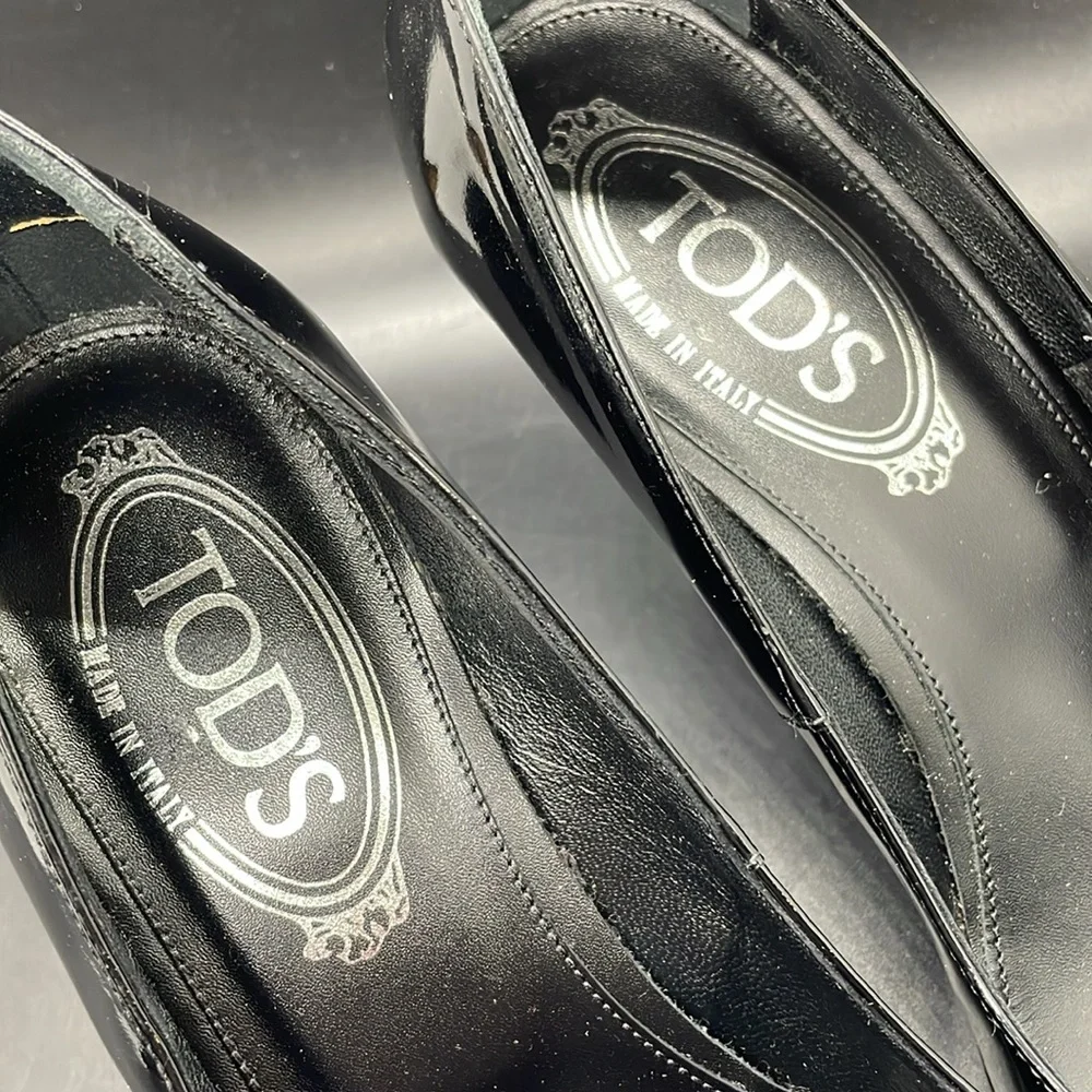 TOD'S Black Patent Leather Wedge Pumps Heels Shoes Size EU 36 1/2 USA 6.5